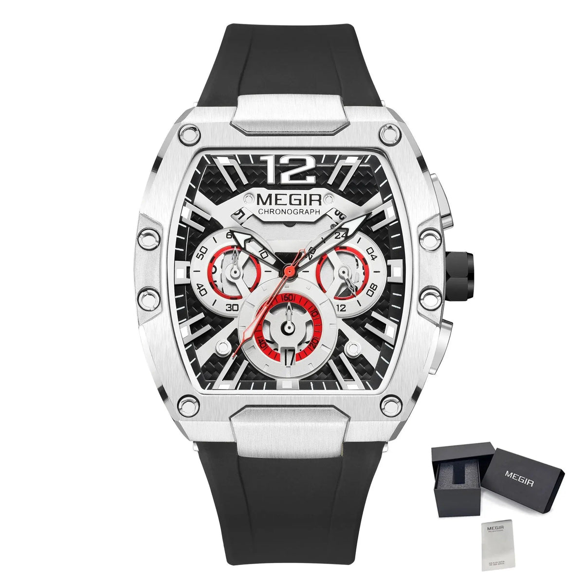 MEGIR Chronograph Luxury Sport Quartz Watch Men Waterproof Luminous Silicone Casual Big Dial Wristwatch Auto Date Reloj Hombre 8112 by MEGIR WATCH GROUP