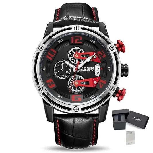MEGIR Fashion Men Watches Waterproof Sports Watch Chronograph Leather Strap Military Quartz Wristwatch Male Clock 2078 by MEGIR WATCH GROUP