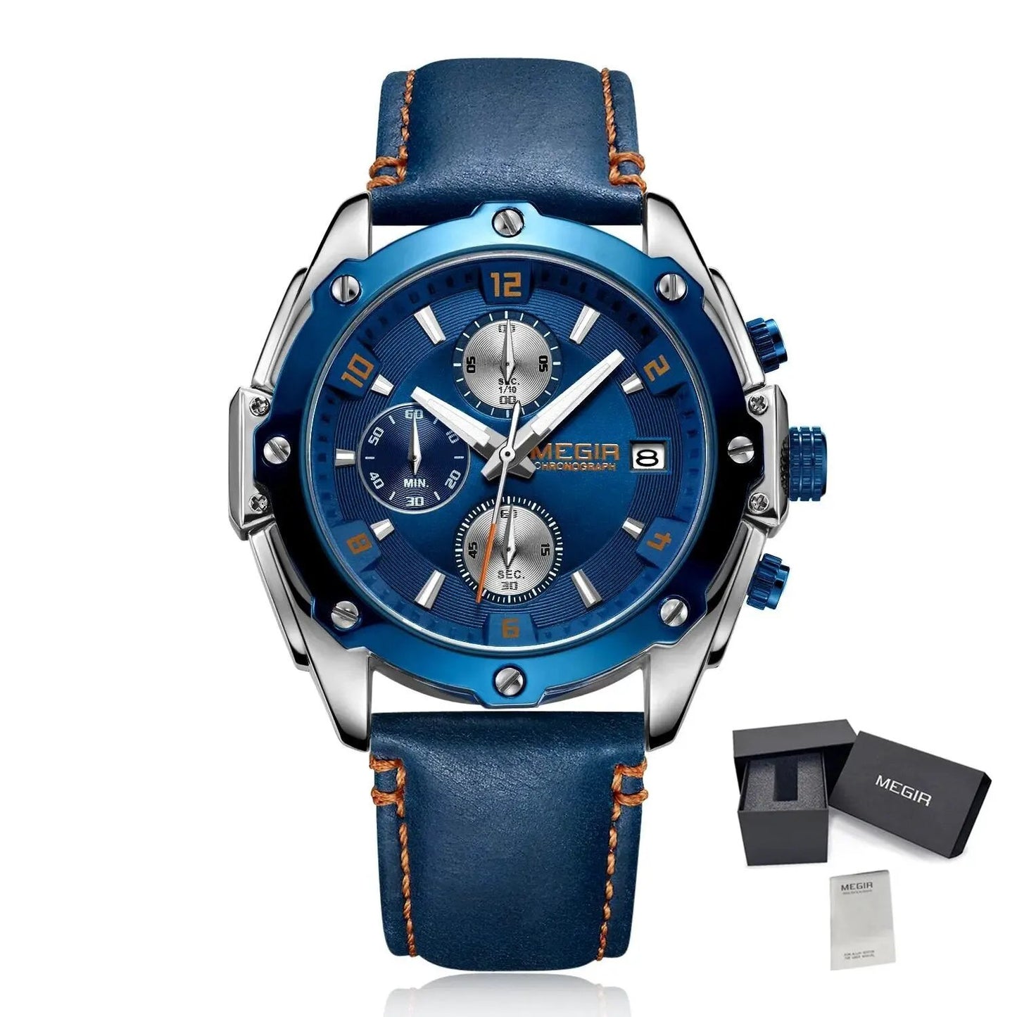 MEGIR Chronograph Men Business Watch Leather Strap Quartz Military Watch Clock Waterproof Date Clock Wristwatch Relogio Masculino 2074 by MEGIR WATCH GROUP
