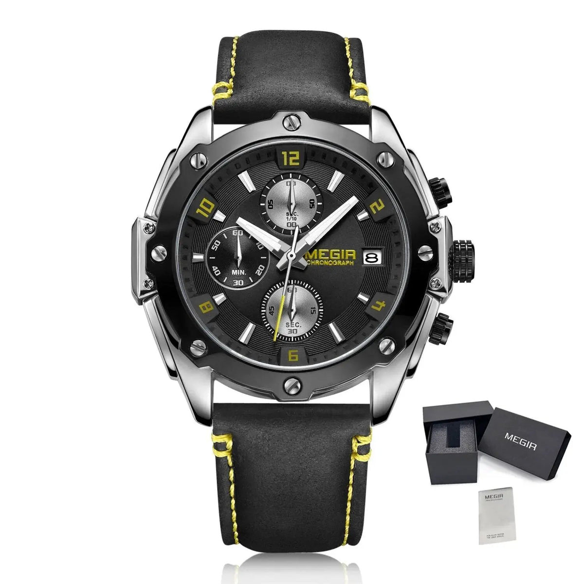 MEGIR Chronograph Men Business Watch Leather Strap Quartz Military Watch Clock Waterproof Date Clock Wristwatch Relogio Masculino 2074 by MEGIR WATCH GROUP
