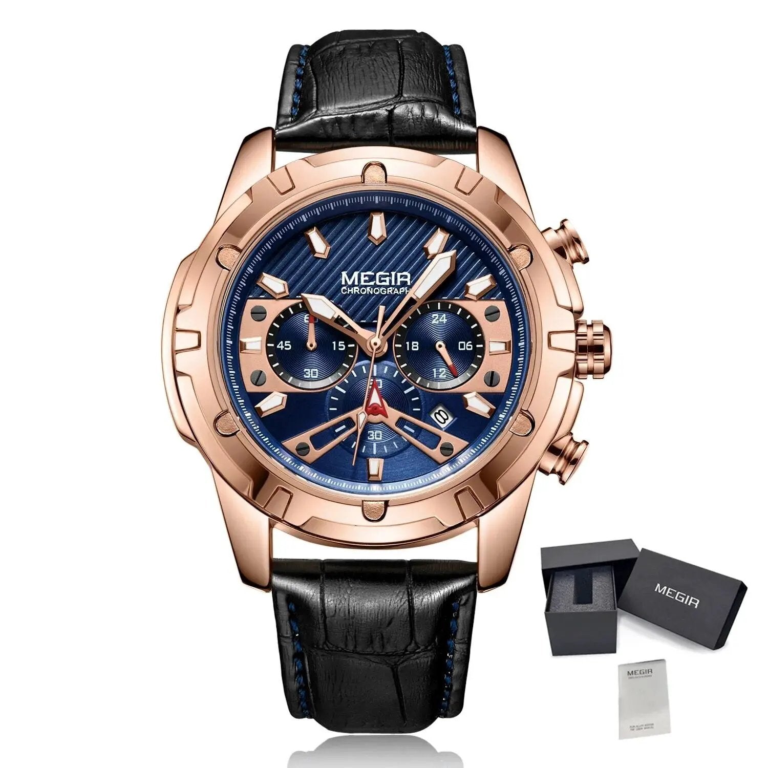MEGIR Luxury Men Sport Watches Leather Military Quartz Wristwatch Waterproof Man Chronograph Clock 24 hour Montre Homme 2102 by MEGIR WATCH GROUP