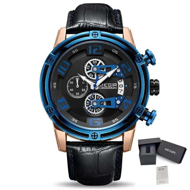 MEGIR Fashion Men Watches Waterproof Sports Watch Chronograph Leather Strap Military Quartz Wristwatch Male Clock 2078 by MEGIR WATCH GROUP