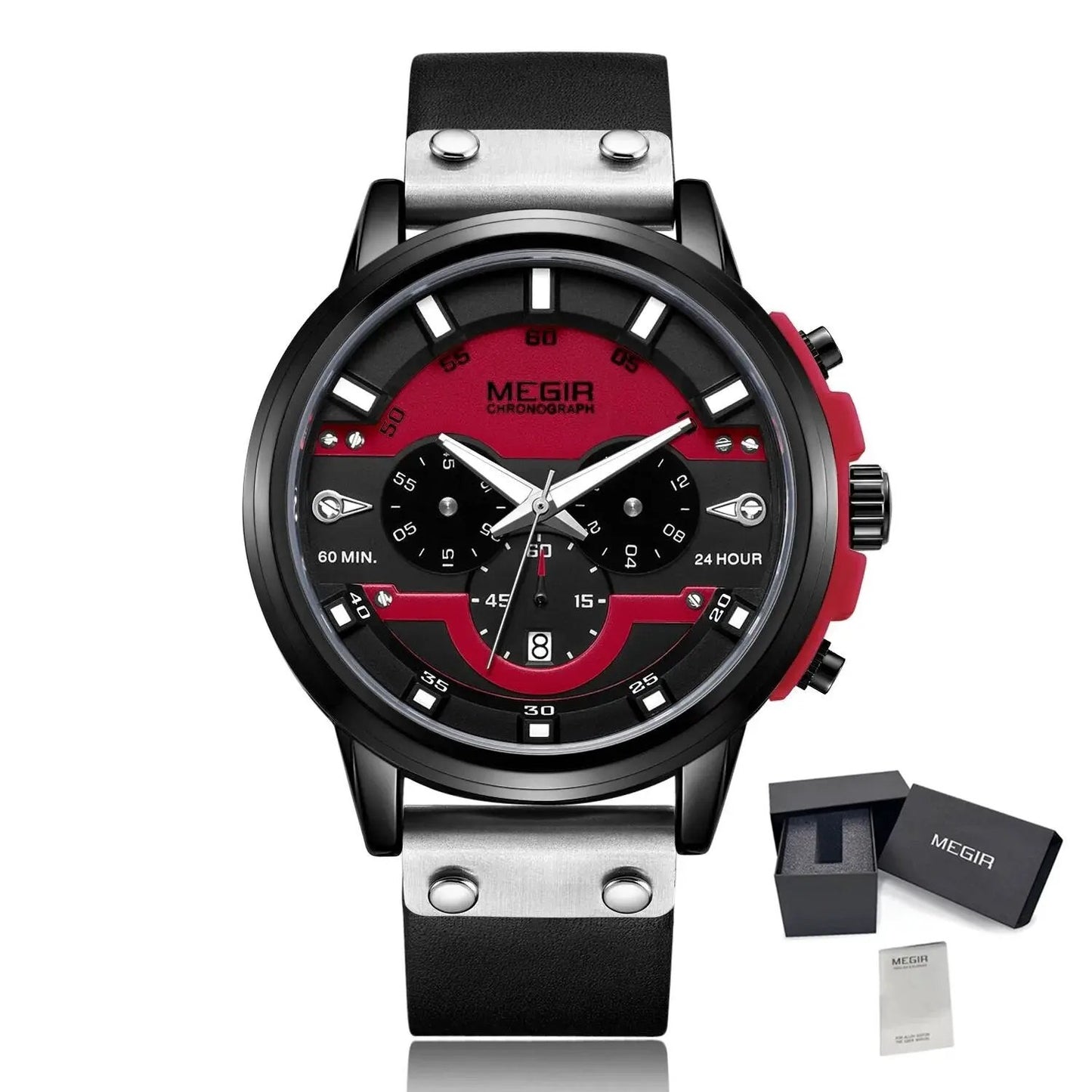 MEGIR Fashion Sport Watches for Men Large Dial Waterproof Luminous Quartz Wristwatch Chronograph Date Clock 24-hour 2080 by MEGIR WATCH GROUP