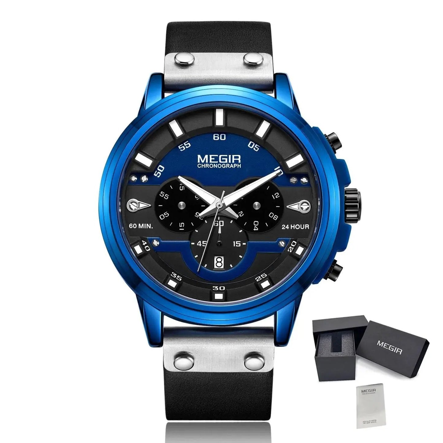 MEGIR Fashion Sport Watches for Men Large Dial Waterproof Luminous Quartz Wristwatch Chronograph Date Clock 24-hour 2080 by MEGIR WATCH GROUP