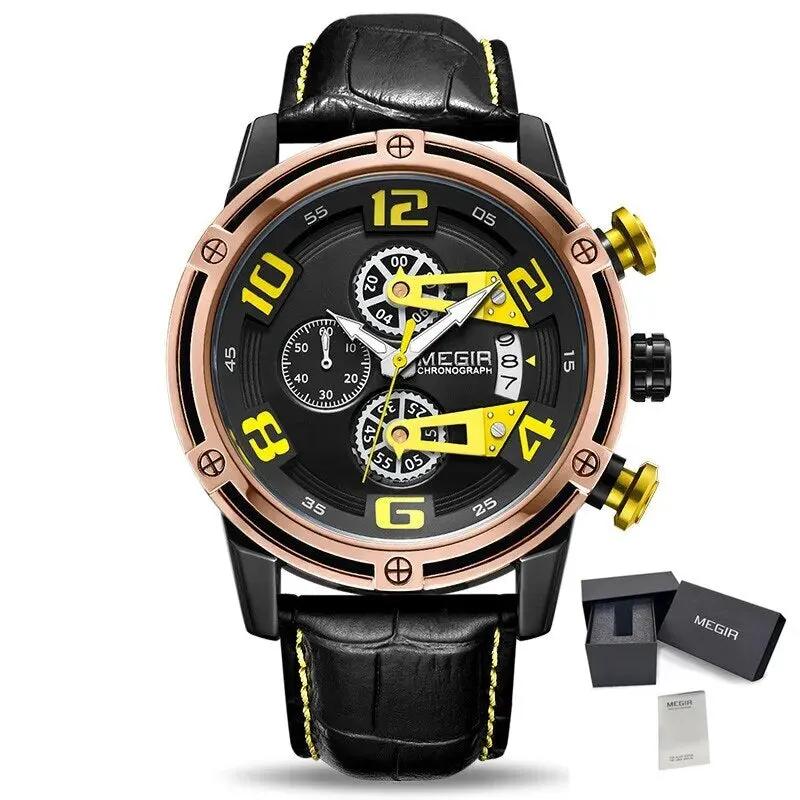 MEGIR Fashion Men Watches Waterproof Sports Watch Chronograph Leather Strap Military Quartz Wristwatch Male Clock 2078 by MEGIR WATCH GROUP