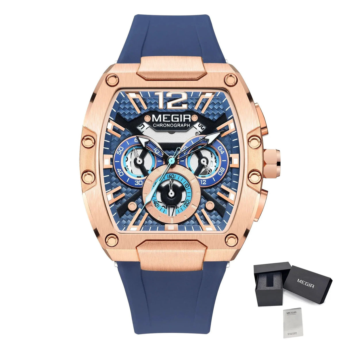 MEGIR Chronograph Luxury Sport Quartz Watch Men Waterproof Luminous Silicone Casual Big Dial Wristwatch Auto Date Reloj Hombre 8112 by MEGIR WATCH GROUP