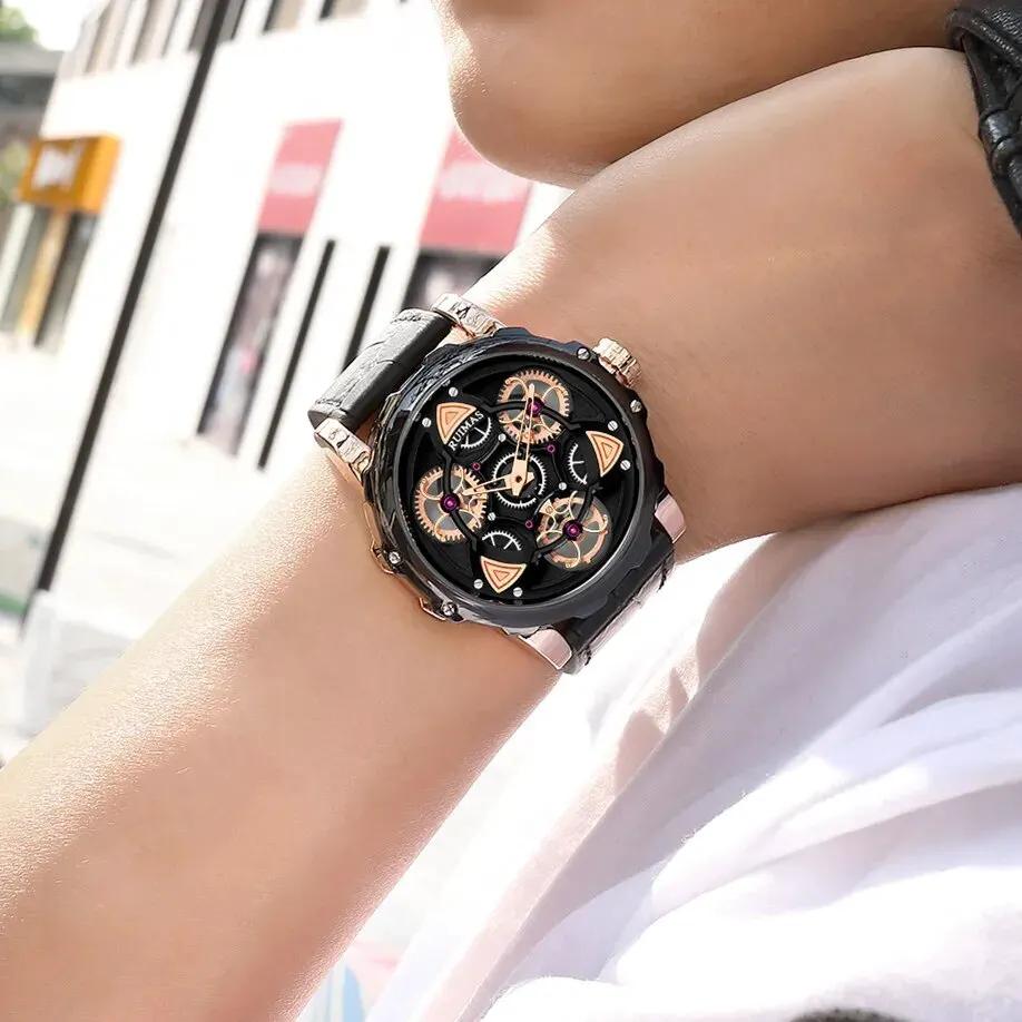 RUIMAS Relogio Masculino Fashion Leather Strap Big Dial Sports Quartz Watches for Men 3ATM Waterproof Casual WristWatch Clock 526 by MEGIR WATCH GROUP