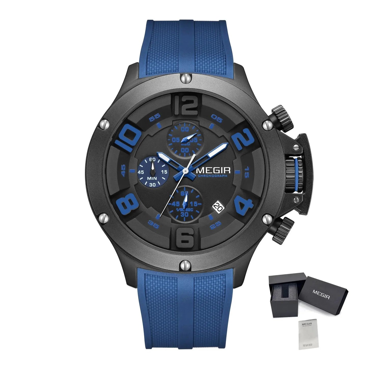 MEGIR Relogio Masculino Luxury Quartz Watch for Men Yellow Silicone Strap Military Sport WristWatch Chronograph with Auto Date 8115 by MEGIR WATCH GROUP