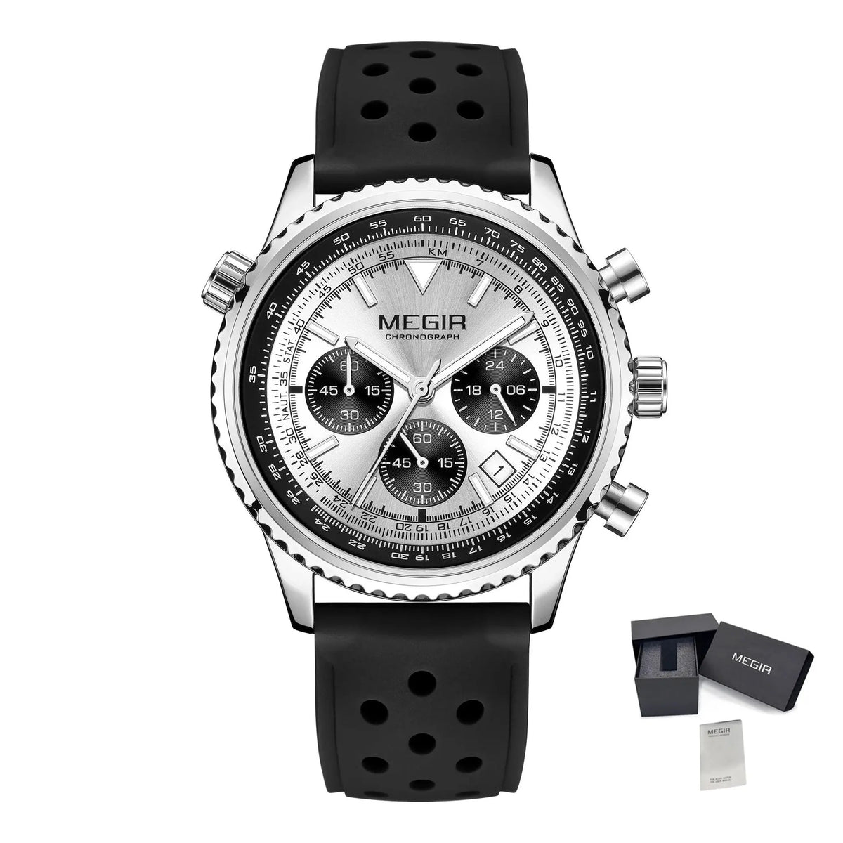 MEGIR Luxury Men Watches Fashion Silicone Band Quartz Military Wristwatch Waterproof Big Dial Male Sport Chronograph with Date Clock 2236 by MEGIR WATCH GROUP