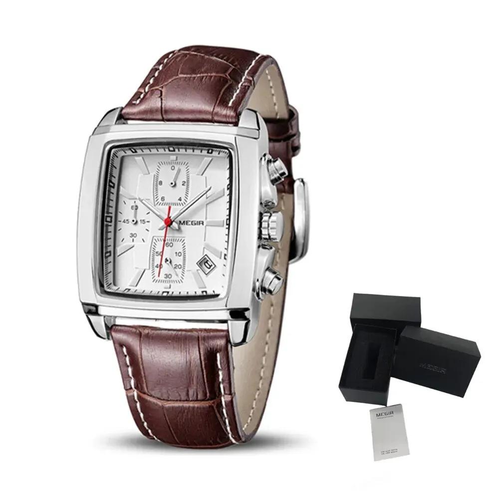 MEGIR Watch Men Business Wristwatch Rectangle Quartz Military Watches Waterproof Luminous Leather Strap Sport Casual Clock Reloj Hombre 2028 by MEGIR WATCH GROUP