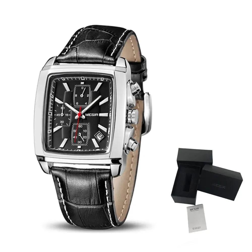 MEGIR Watch Men Business Wristwatch Rectangle Quartz Military Watches Waterproof Luminous Leather Strap Sport Casual Clock Reloj Hombre 2028 by MEGIR WATCH GROUP