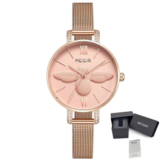 MEGIR Fashion Women Watches Top Brand Luxury Quartz Wristwatch Ladies Rose Gold Mesh Belt Business Casual Watch Reloj Mujer 7009 by MEGIR WATCH GROUP