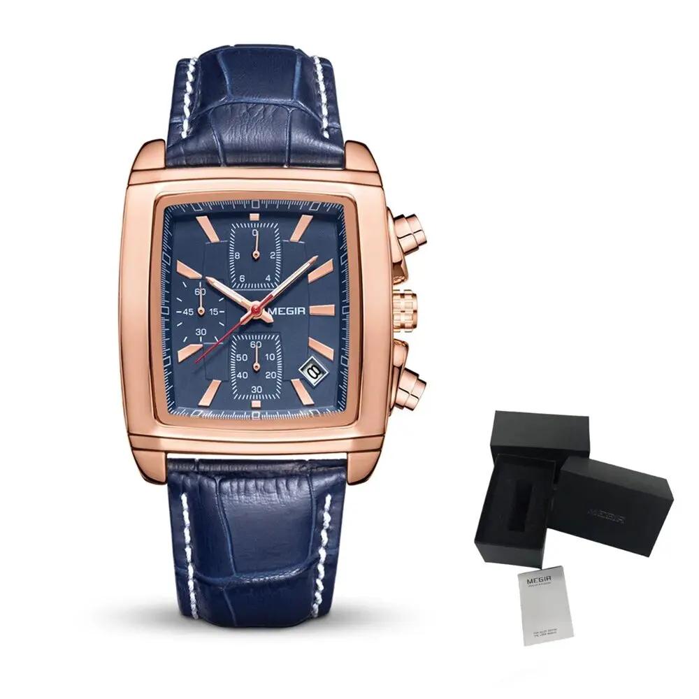 MEGIR Watch Men Business Wristwatch Rectangle Quartz Military Watches Waterproof Luminous Leather Strap Sport Casual Clock Reloj Hombre 2028 by MEGIR WATCH GROUP