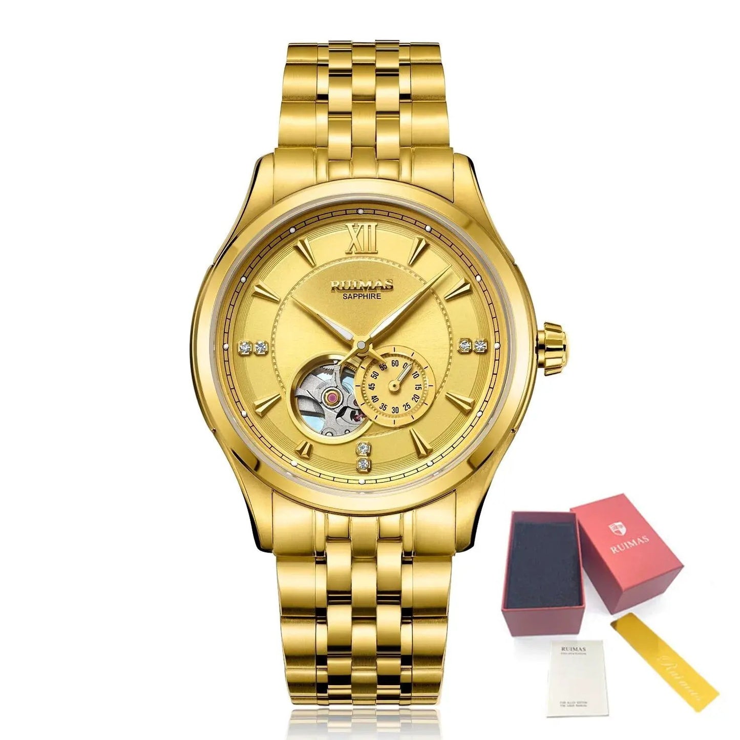 RUIMAS Luxury Men Mechanical Watches Sapphire Glass Stainless Steel Bracelet Business Casual WristWatch Clock Montre Homme 6736 by MEGIR WATCH GROUP