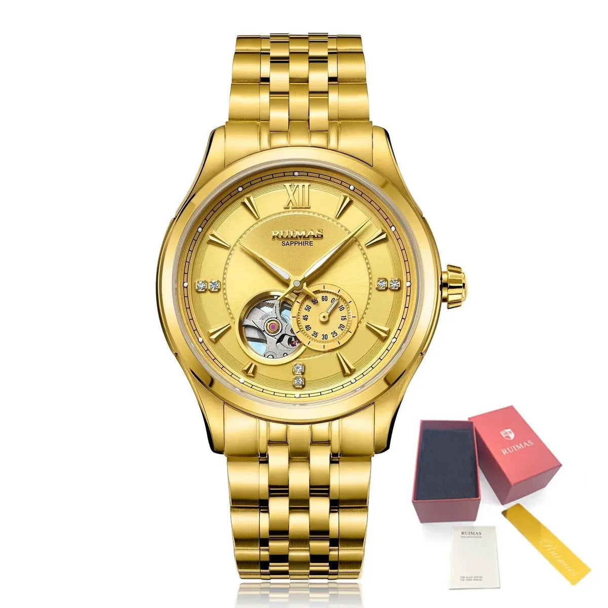RUIMAS Luxury Men Mechanical Watches Sapphire Glass Stainless Steel Bracelet Business Casual WristWatch Clock Montre Homme 6736 by MEGIR WATCH GROUP
