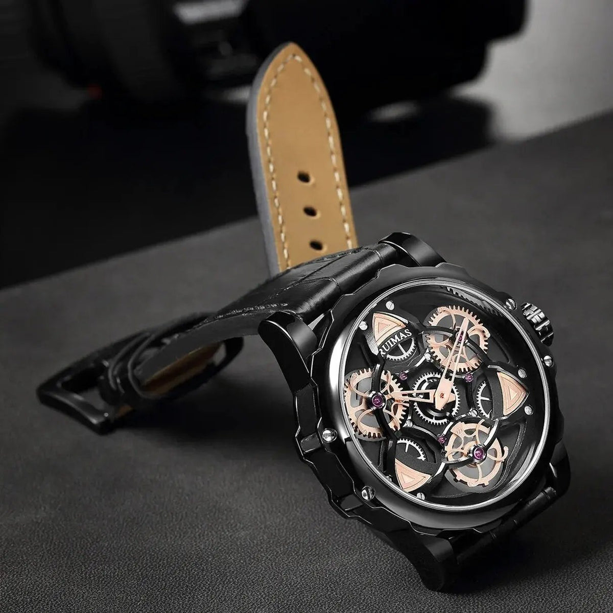 RUIMAS Relogio Masculino Fashion Leather Strap Big Dial Sports Quartz Watches for Men 3ATM Waterproof Casual WristWatch Clock 526 by MEGIR WATCH GROUP