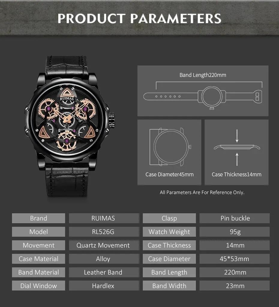 RUIMAS Relogio Masculino Fashion Leather Strap Big Dial Sports Quartz Watches for Men 3ATM Waterproof Casual WristWatch Clock 526 by MEGIR WATCH GROUP