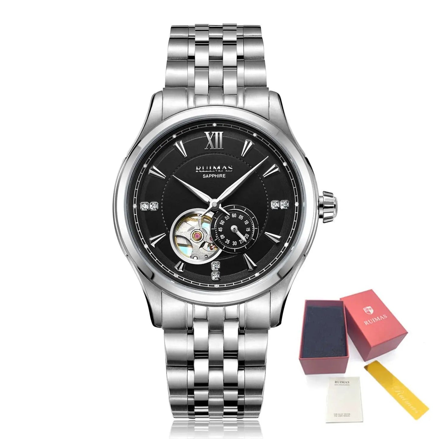 RUIMAS Luxury Men Mechanical Watches Sapphire Glass Stainless Steel Bracelet Business Casual WristWatch Clock Montre Homme 6736 by MEGIR WATCH GROUP