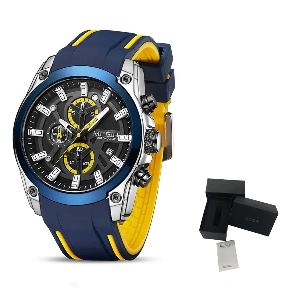 MEGIR Original Blue Sport Watches for Men Luxury Chronograph Man Military Quartz Wristwatch Clock Luminous Big Dial Reloj Hombre 2144 by MEGIR WATCH GROUP
