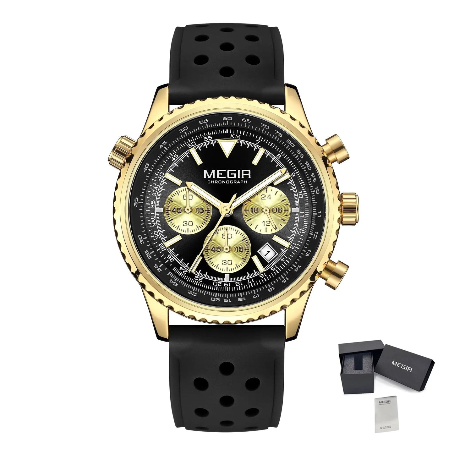 MEGIR Luxury Men Watches Fashion Silicone Band Quartz Military Wristwatch Waterproof Big Dial Male Sport Chronograph with Date Clock 2236 by MEGIR WATCH GROUP