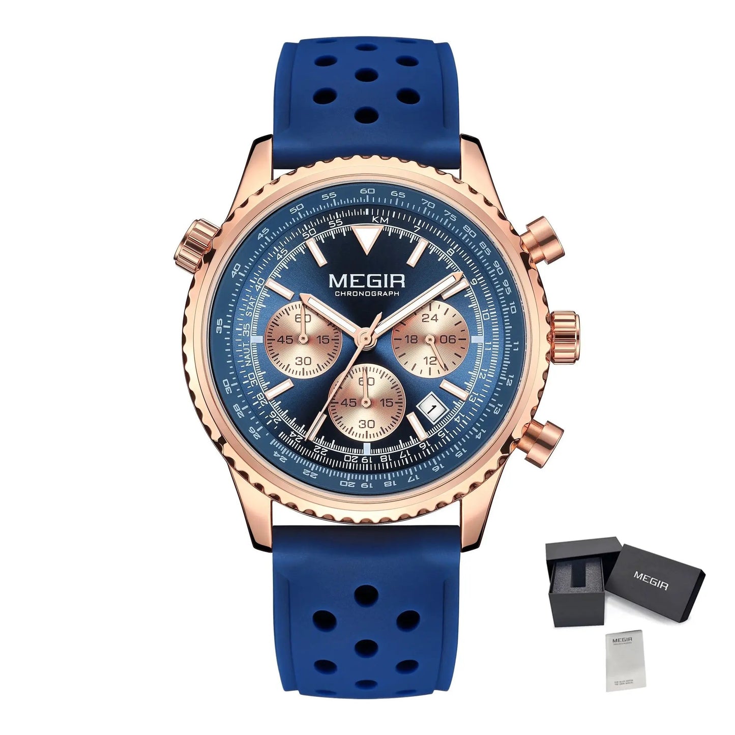 MEGIR Luxury Men Watches Fashion Silicone Band Quartz Military Wristwatch Waterproof Big Dial Male Sport Chronograph with Date Clock 2236 by MEGIR WATCH GROUP
