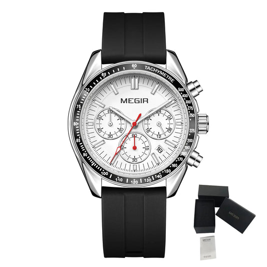 MEGIR Analog Quartz Wrist Watch Chronograph Luminous Business Sport Watches with Silicone Strap Calendar Man Clock Reloj Hombre 8105 by MEGIR WATCH GROUP