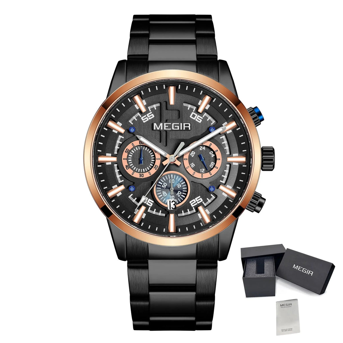 MEGIR Luxury Watch Mens Business Watches Calendar Stainless Steel Quartz Wrist Watch Clock Casual Chronograph Relogio Masculino 2220 by MEGIR WATCH GROUP