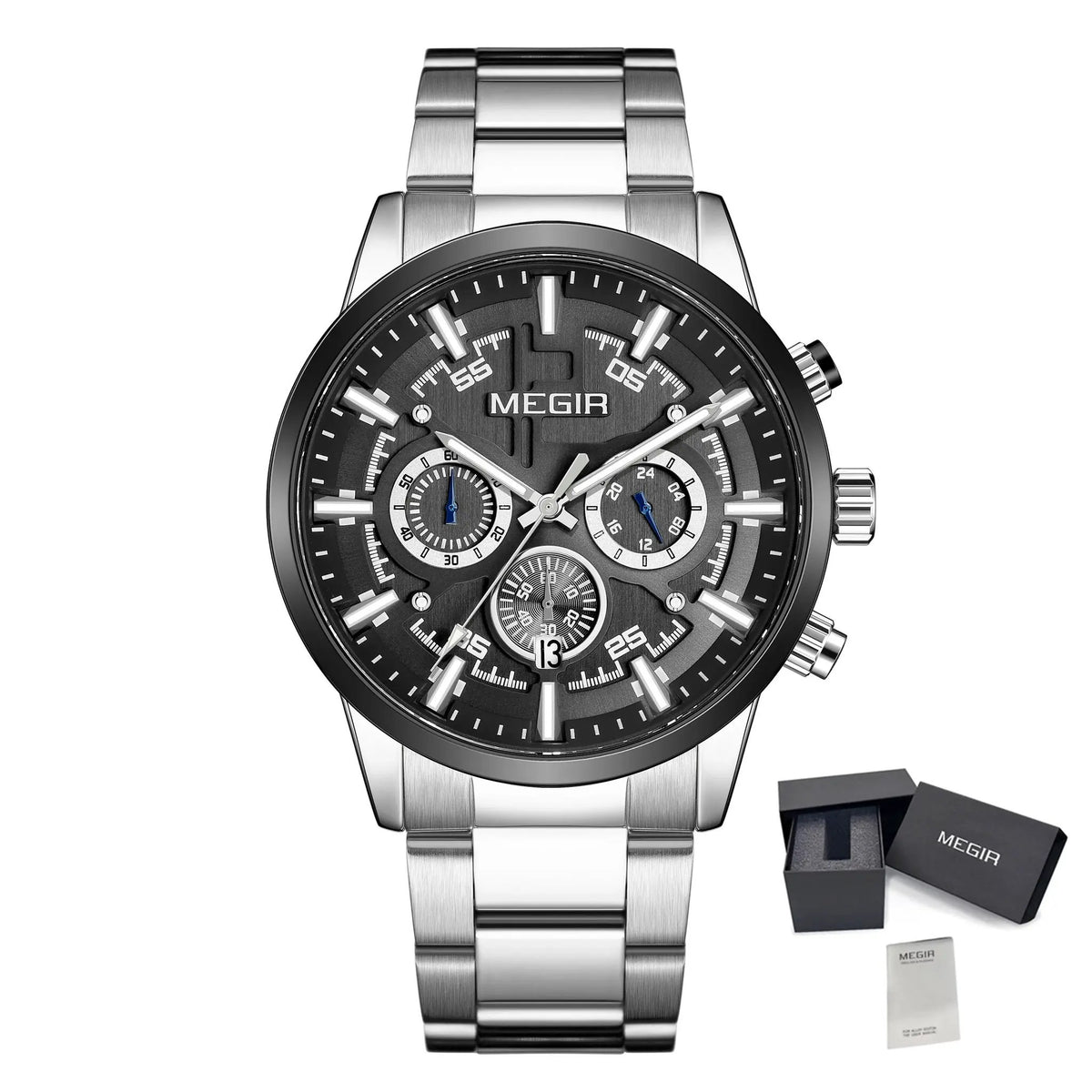 MEGIR Luxury Watch Mens Business Watches Calendar Stainless Steel Quartz Wrist Watch Clock Casual Chronograph Relogio Masculino 2220 by MEGIR WATCH GROUP