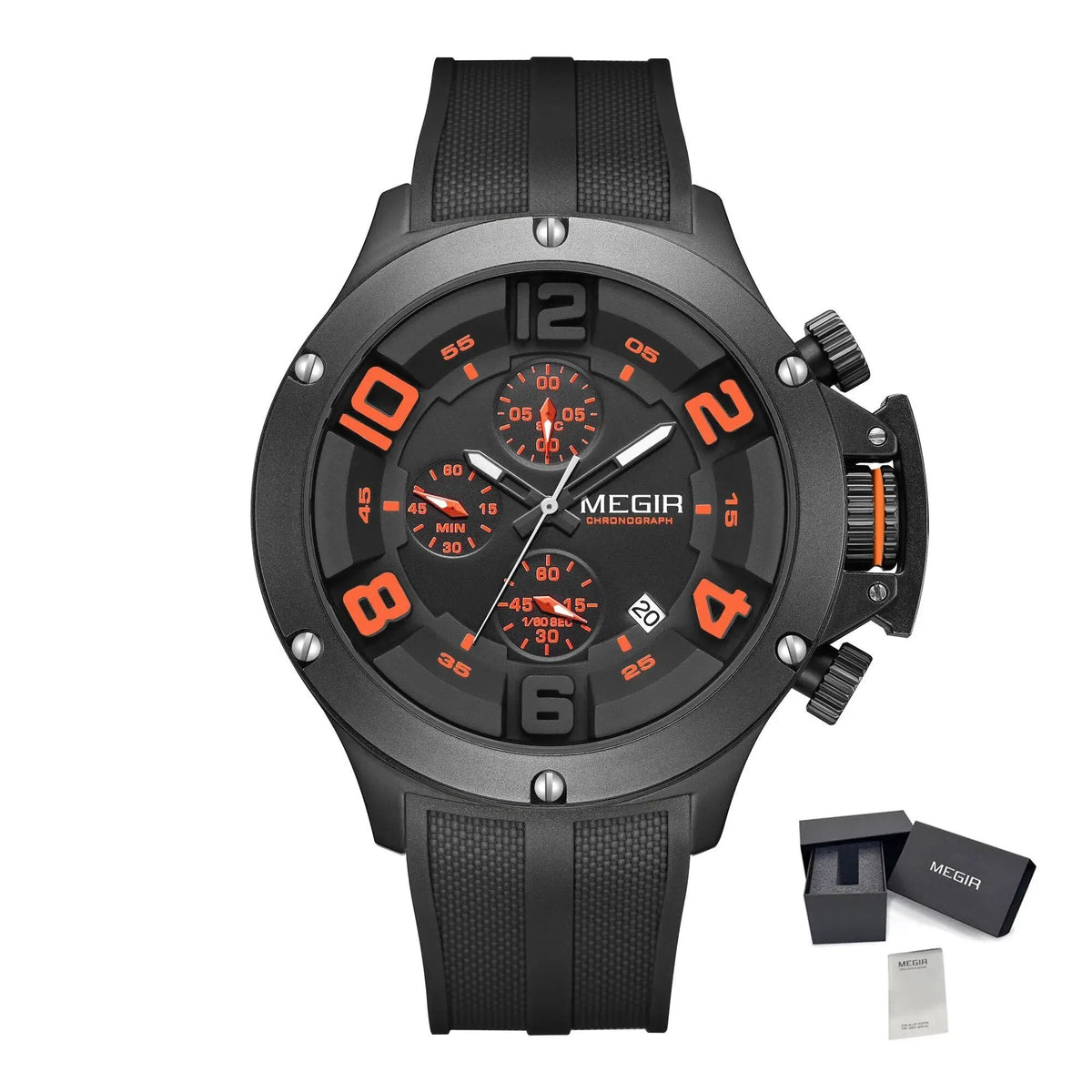 MEGIR Relogio Masculino Luxury Quartz Watch for Men Yellow Silicone Strap Military Sport WristWatch Chronograph with Auto Date 8115 by MEGIR WATCH GROUP