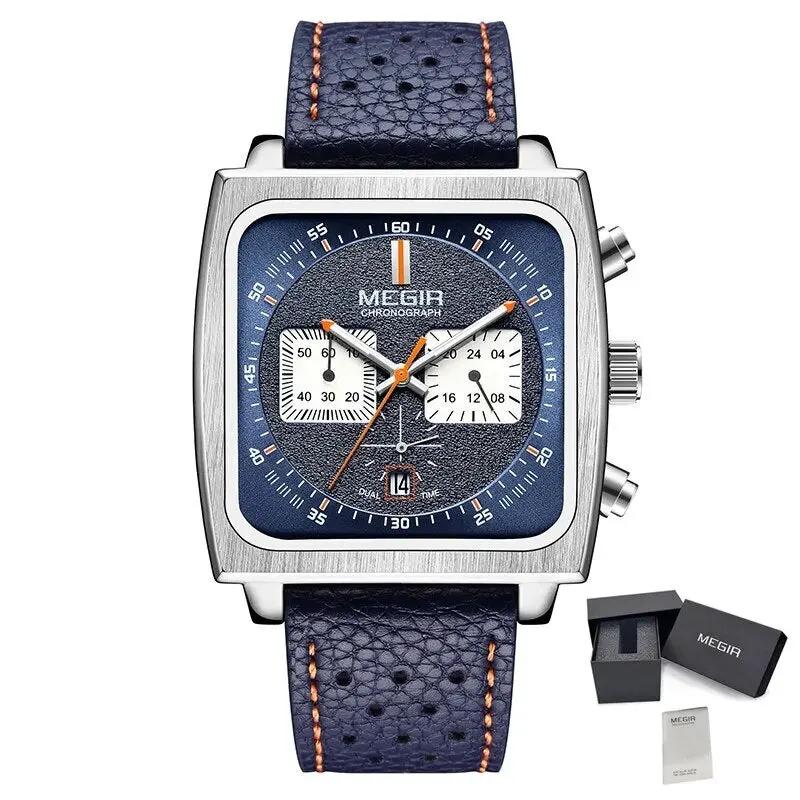 MEGIR Watches for Men Luxury Black Sports Casual Chronograph Waterproof Calendar Square Dial Wristwatches with Date Clock 2182 by MEGIR WATCH GROUP