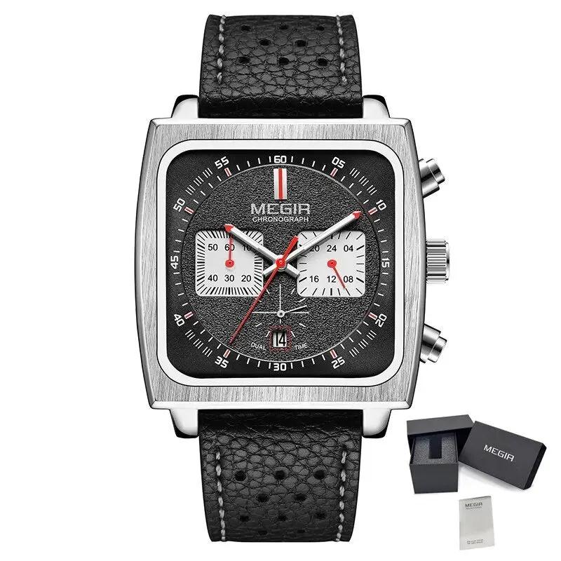 MEGIR Watches for Men Luxury Black Sports Casual Chronograph Waterproof Calendar Square Dial Wristwatches with Date Clock 2182 by MEGIR WATCH GROUP