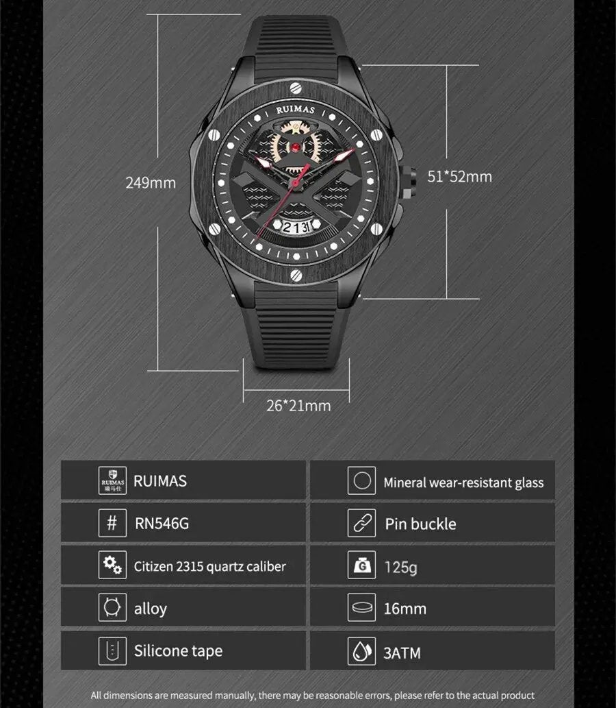 RUIMAS Brand Fashion Sport Watches for Men Quartz Silicone Band Wrist Watch Date Waterproof Wristwatches Clock Relogio Masculino 546 by MEGIR WATCH GROUP