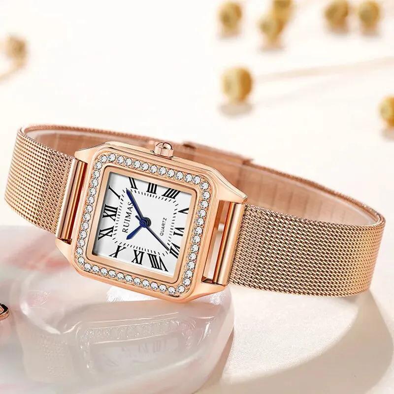 RUIMAS Fashion Stainless Steel Mesh Women Bracelet Watches Luxury Square Ladies Quartz Casual Wristwatches Female Dress Clock 336 by MEGIR WATCH GROUP