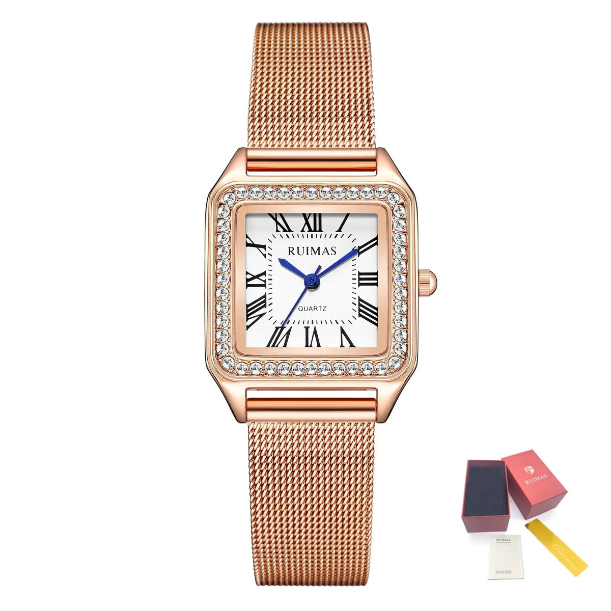 RUIMAS Fashion Stainless Steel Mesh Women Bracelet Watches Luxury Square Ladies Quartz Casual Wristwatches Female Dress Clock 336 by MEGIR WATCH GROUP