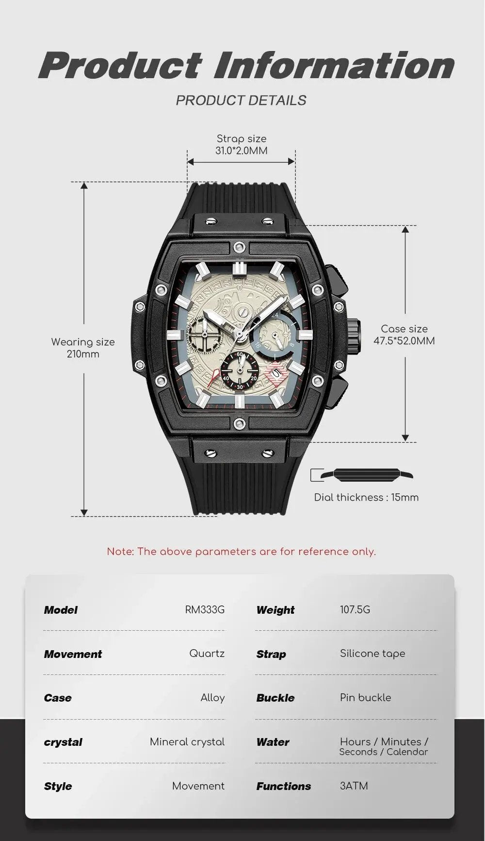 RUIMAS Watch for Men Fashion Luxury Sport Military Watches Silicone Strap Waterproof Quartz Casual Wristwatch Clock Montre Homme 333 by MEGIR WATCH GROUP