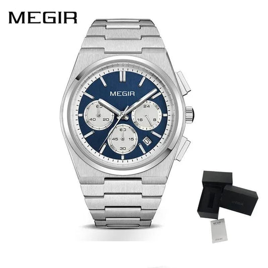 MEGIR Men's Business Watches Original Analogue Quartz Wrist Watch Luminous 5ATM Waterproof Steel Large Dial Clock Reloj Hombre 8402 by MEGIR WATCH GROUP