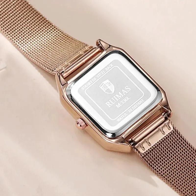 RUIMAS Fashion Stainless Steel Mesh Women Bracelet Watches Luxury Square Ladies Quartz Casual Wristwatches Female Dress Clock 336 by MEGIR WATCH GROUP