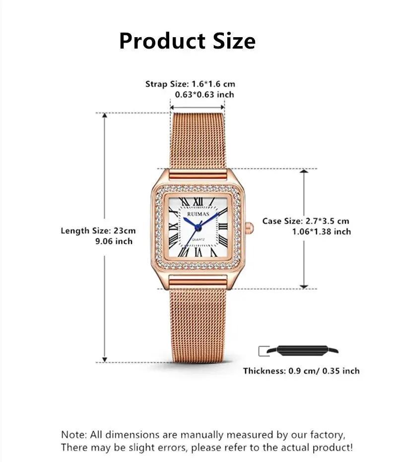 RUIMAS Fashion Stainless Steel Mesh Women Bracelet Watches Luxury Square Ladies Quartz Casual Wristwatches Female Dress Clock 336 by MEGIR WATCH GROUP