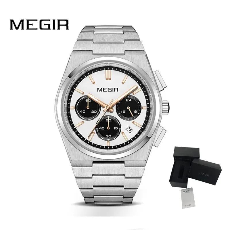 MEGIR Men's Business Watches Original Analogue Quartz Wrist Watch Luminous 5ATM Waterproof Steel Large Dial Clock Reloj Hombre 8402 by MEGIR WATCH GROUP