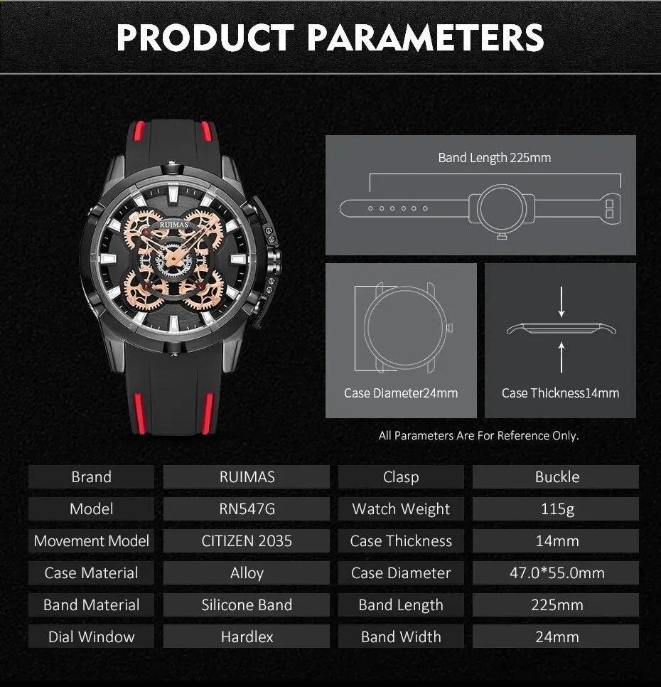 RUIMAS Top Brand Mens Watches Luxury Silicone Large Dial Sports Quartz Wristwatch Waterproof Date Clock Casual Relogio Masculino 547 by MEGIR WATCH GROUP