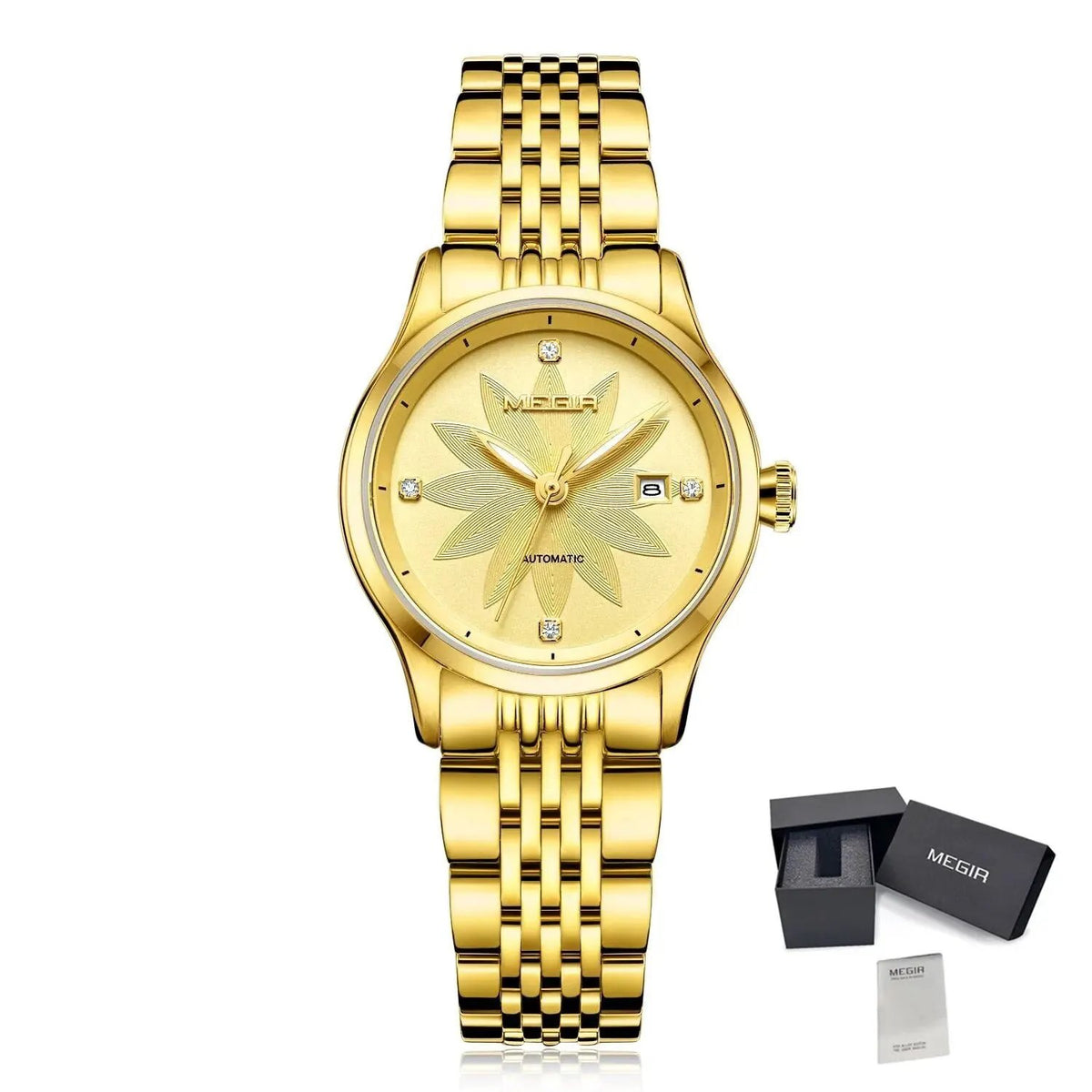 MEGIR Fashion Business Casual Watch for Women Sapphire Automatic Mechanical Wrist Watch Ladies Stainless Steel Female Date Clock 62061 by MEGIR WATCH GROUP