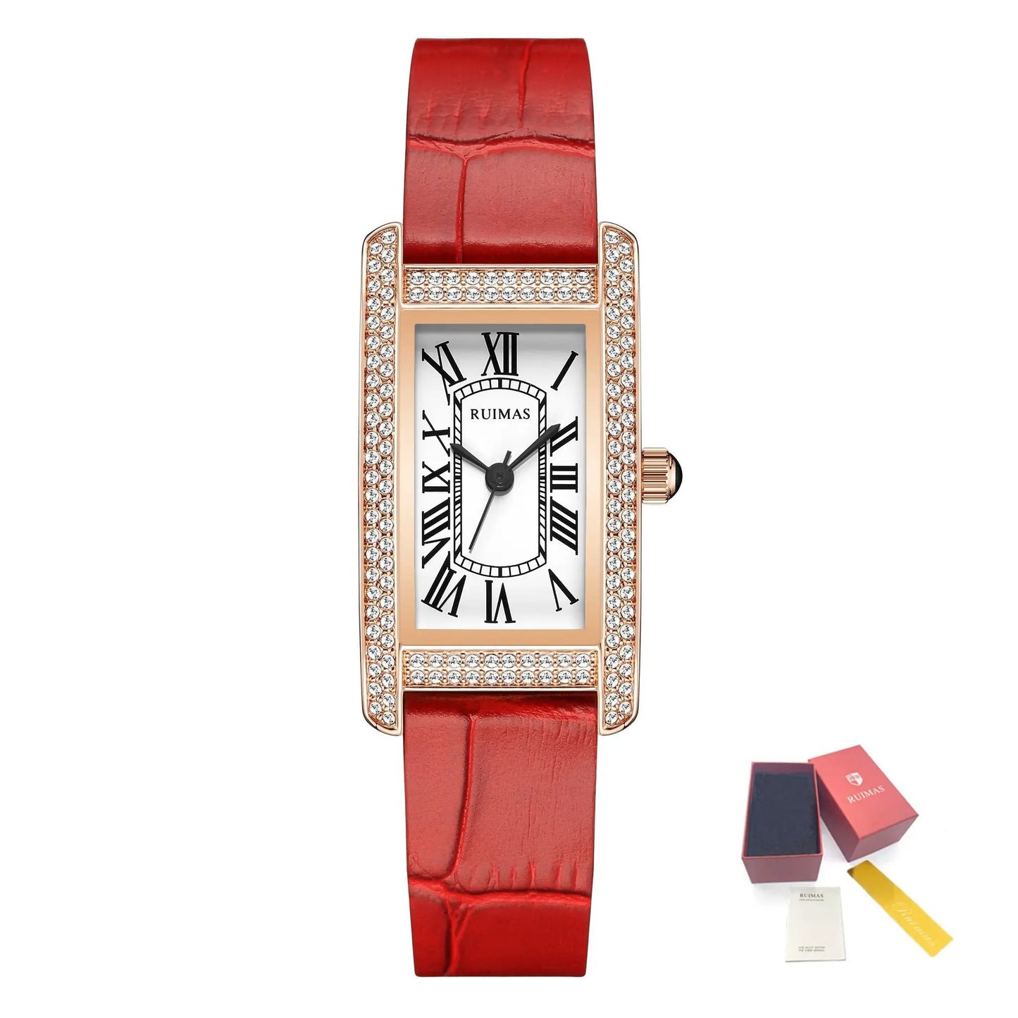 RUIMAS Brand Wrist Watches For Women Square Rose Gold WristWatch Fashion Luxury Leather Female Casual Ladies Quartz Watch Clock 335 by MEGIR WATCH GROUP