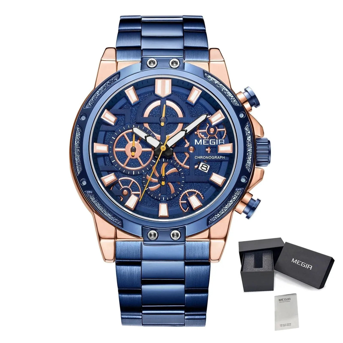MEGIR Luxury Business Watches for Man Stainless Steel Strap Quartz Casual Wristwatch Waterproof Calendar Men Chronograph 2108 by MEGIR WATCH GROUP