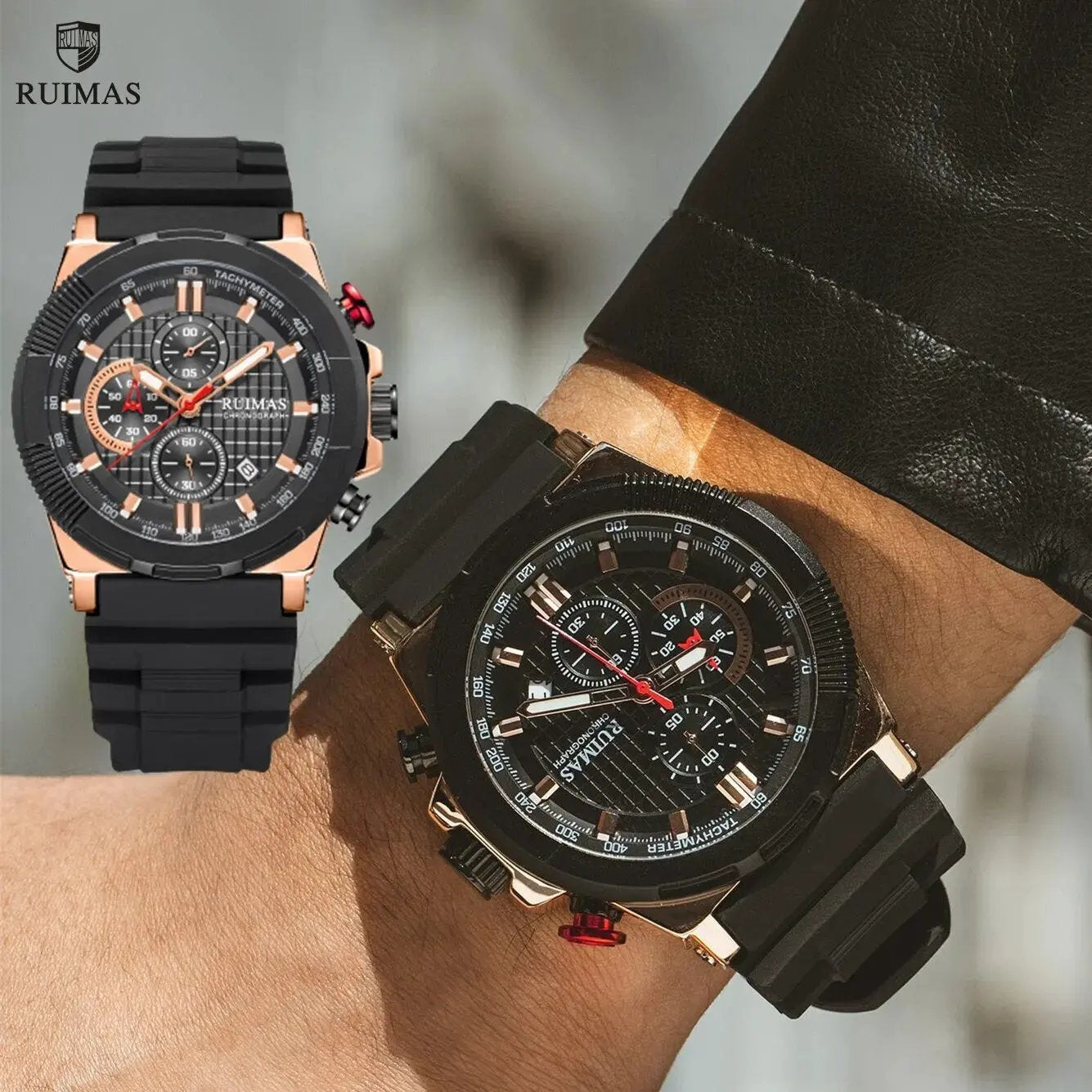 RUIMAS Relogio Masculino Luxury Mens Watches Silicone Strap Quartz Sports Wristwatch Luminous Hands Clock Chronograph Auto Date 583 by MEGIR WATCH GROUP