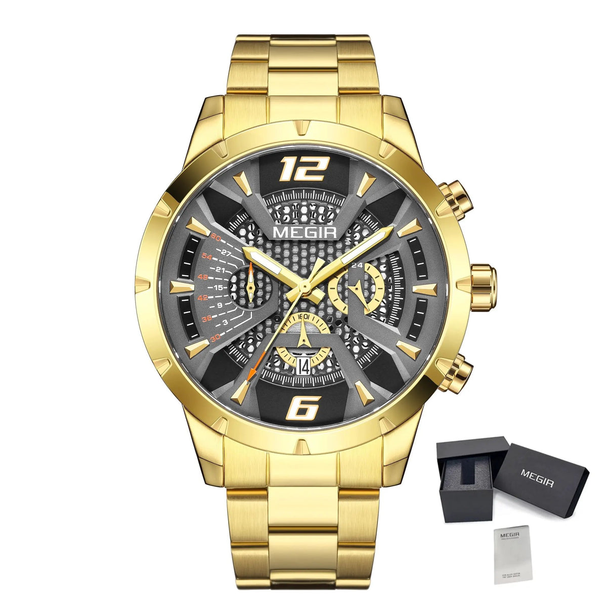 MEGIR Stainless Steel Bracelet Watch for Men Luxury Business Casual Quartz Wristwatch Date Clock Chronograph Big Dial Reloj Hombre 2221 by MEGIR WATCH GROUP