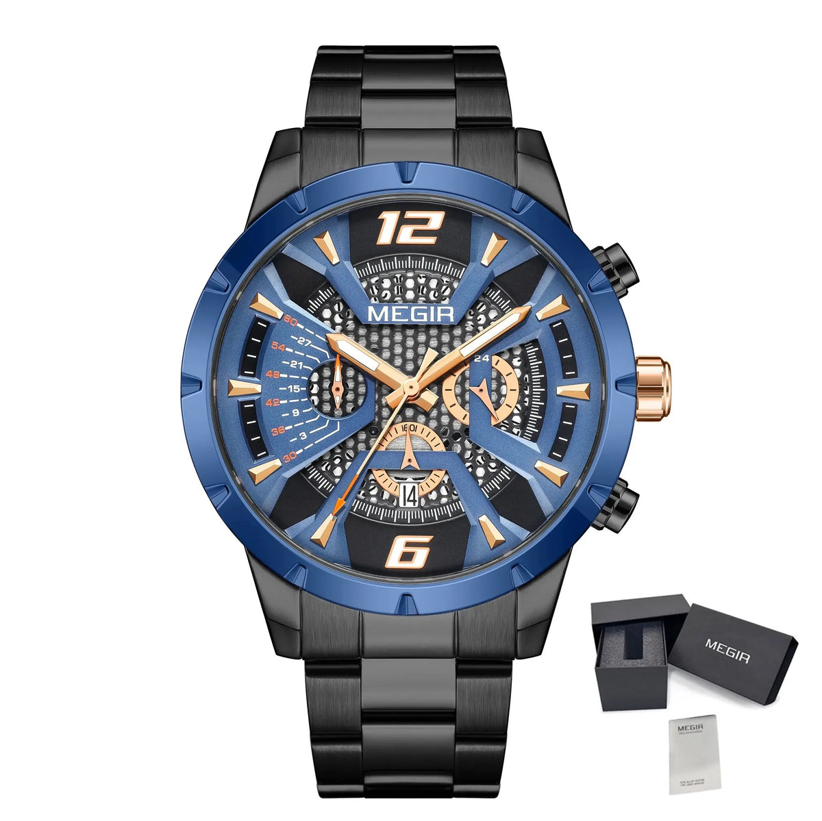 MEGIR Stainless Steel Bracelet Watch for Men Luxury Business Casual Quartz Wristwatch Date Clock Chronograph Big Dial Reloj Hombre 2221 by MEGIR WATCH GROUP