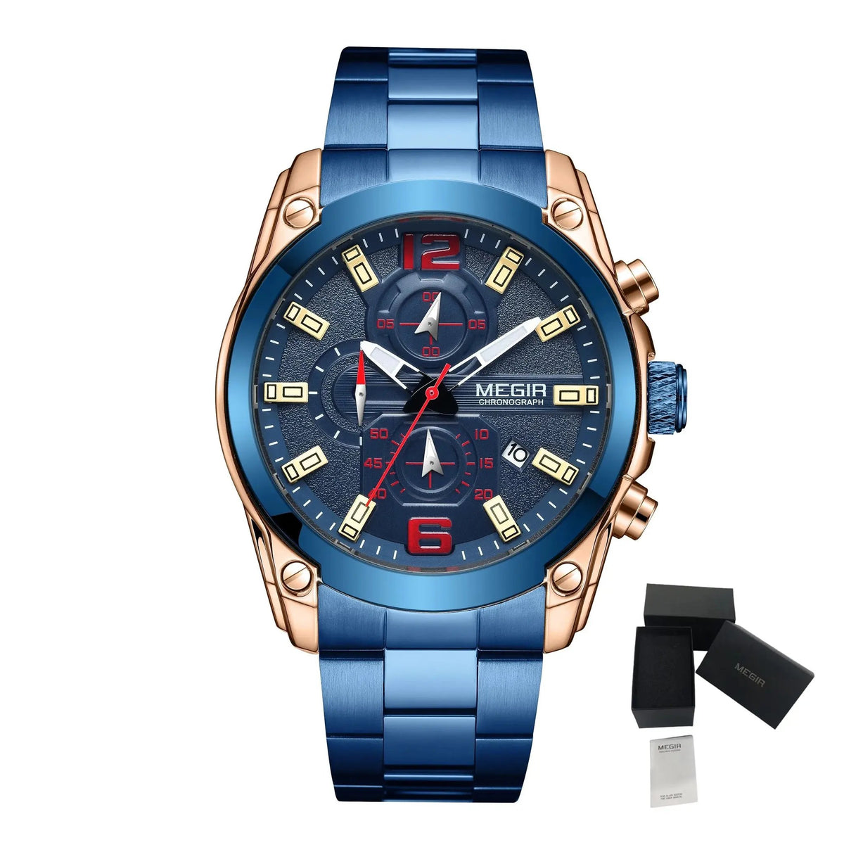 MEGIR Luxury Men Business Casual Wristwatch Chronograph Stainless Steel Waterproof Luminous Quartz Watch Clock Calendar Reloj Hombre 2063 by MEGIR WATCH GROUP