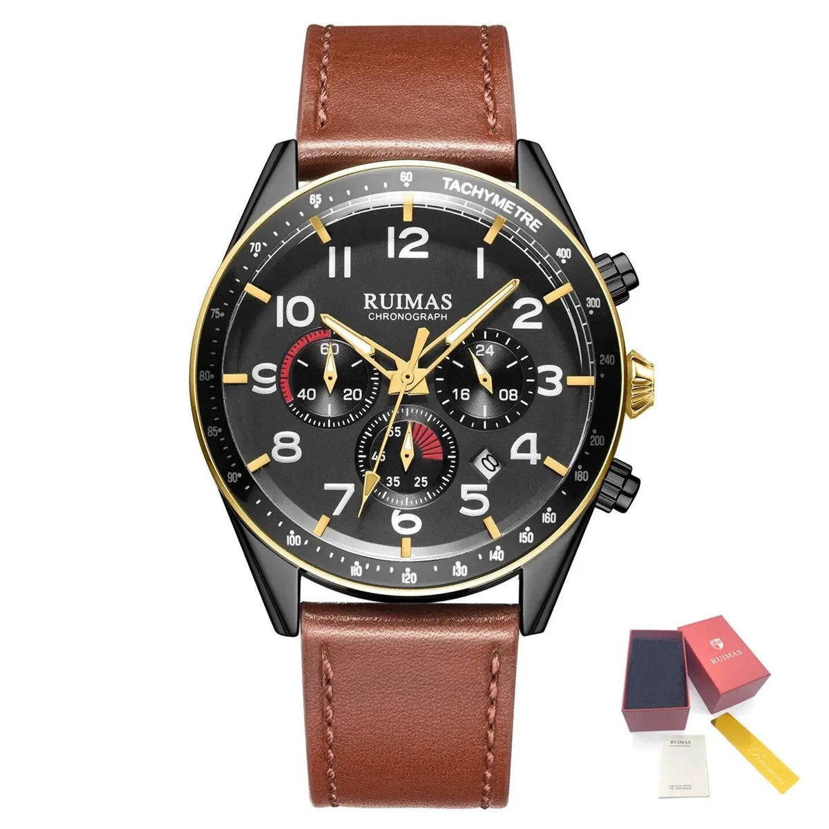 RUIMAS Luxury Brand Chronograph Watches for Men Fashion Leather Sports Military Wristwatch Luminous Clock Auto Date Reloj Hombre 574 by MEGIR WATCH GROUP