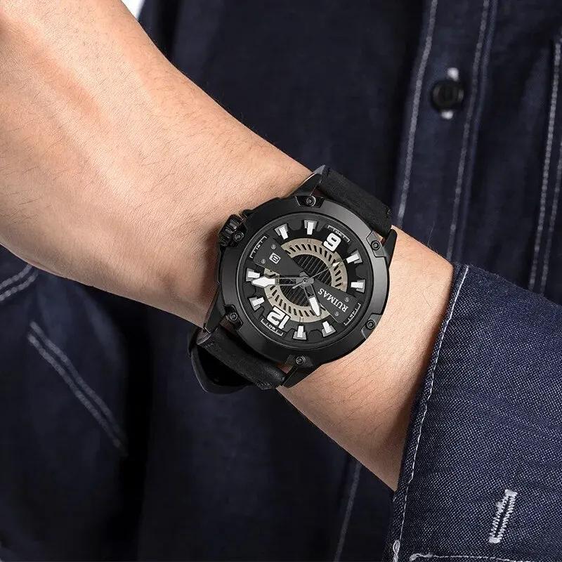 RUIMAS Luxury Men Watches Leather Strap Sport Casual Wristwatches Waterproof Luminous Date Clock Big Dial Montre Homme 302 by MEGIR WATCH GROUP