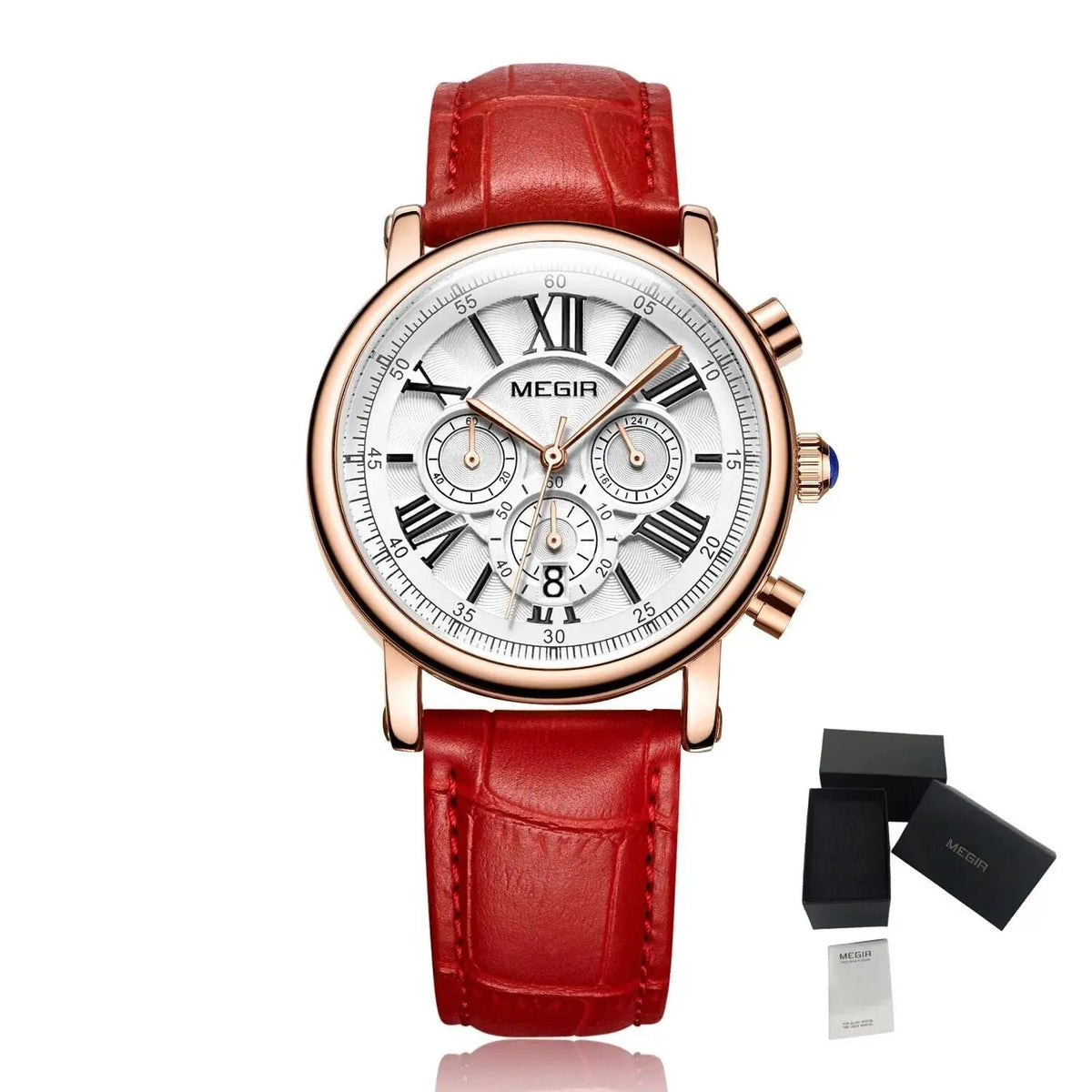 MEGIR Top Brand Quartz Watches for Women Leather Strap Ladies Casual Sport Wristwatch Chronograph Luxury Waterproof Female Clock 2058 by MEGIR WATCH GROUP